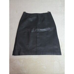 Newport News 100% Leather Skirt Black Size 12 VTG Grunge Rocker Biker Below Knee